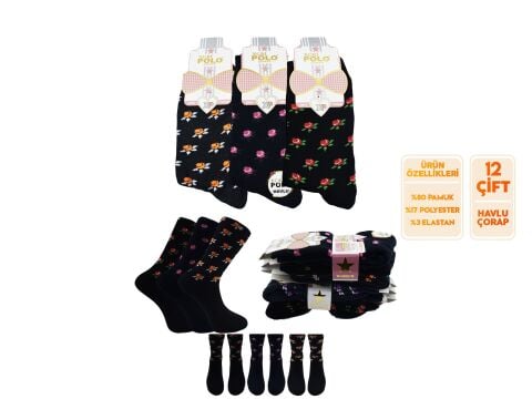 XGRİ POLO 36-02 Havlu Kışlık Bayan Soket Çorap 12'li