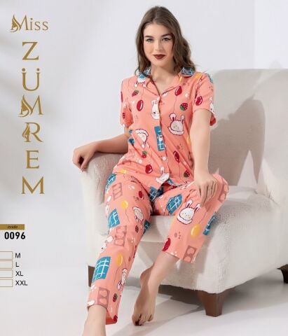 Zümrem 0096 Bebe Yaka Kısa Kollu Bayan Pijama Takım 4'lü