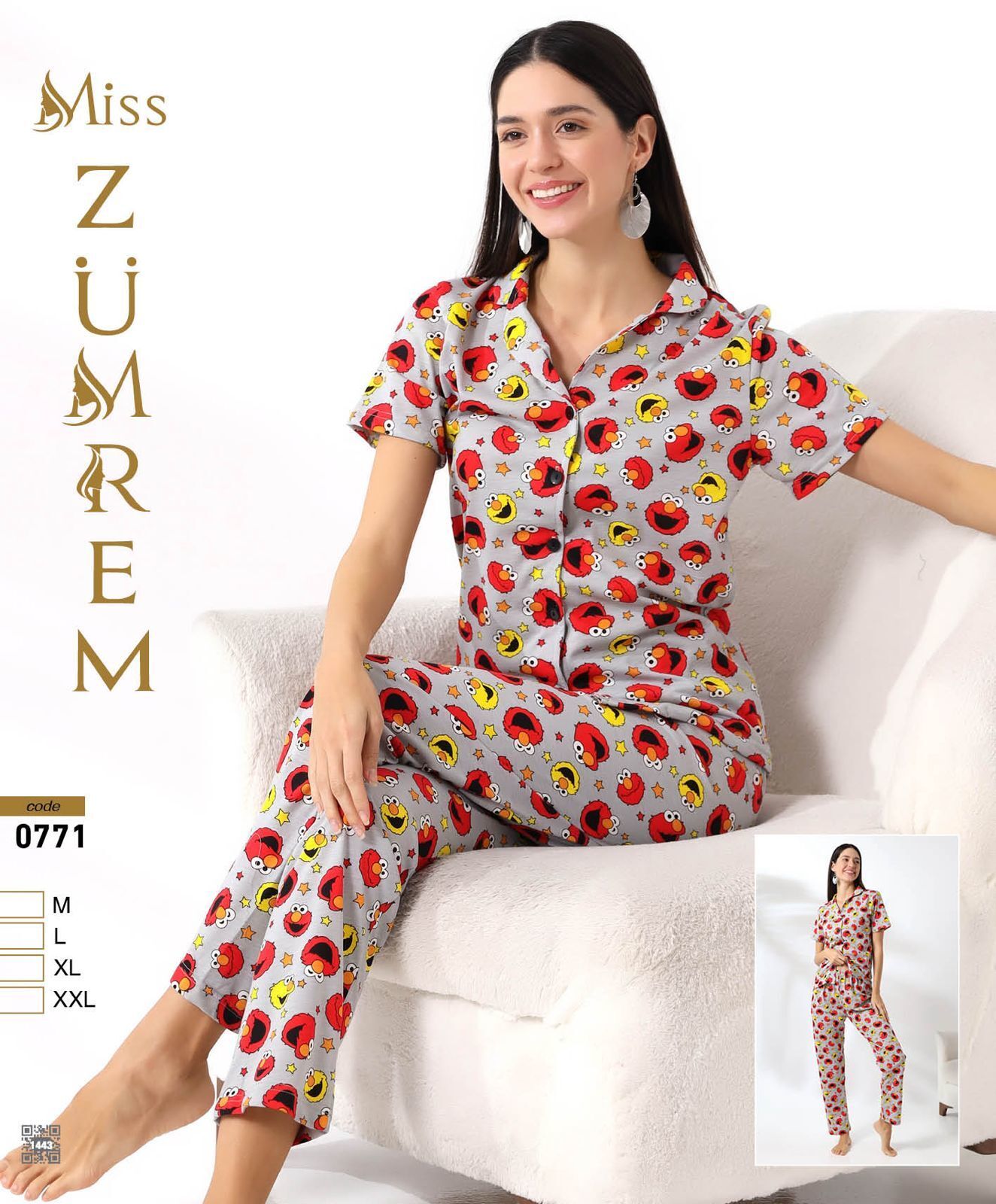 Zümrem 0771 Bebe Yaka Kısa Kollu Bayan Pijama Takım 4'lü