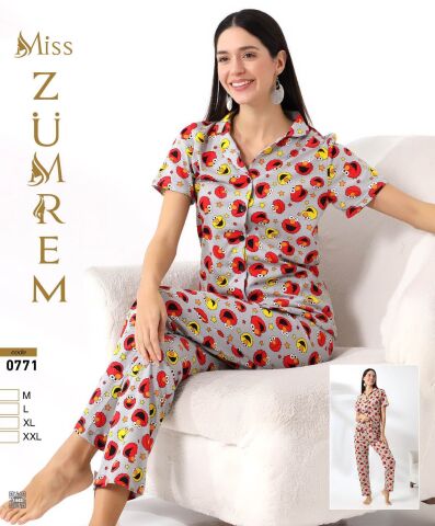 Zümrem 0771 Bebe Yaka Kısa Kollu Bayan Pijama Takım 4'lü