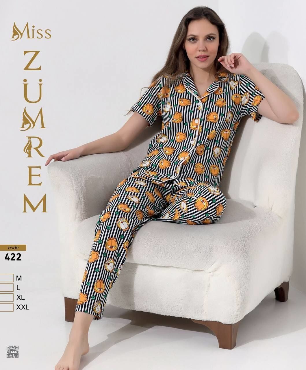 Zümrem 422 Bebe Yaka Kısa Kollu Bayan Pijama Takım 4'lü