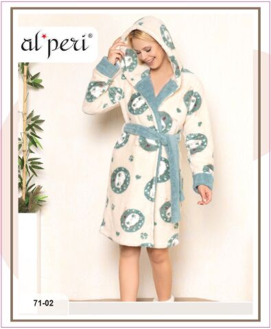 Alperi 71-02 Kapşonlu Polar Bayan Uzun Kollu Sabahlık 4'lü
