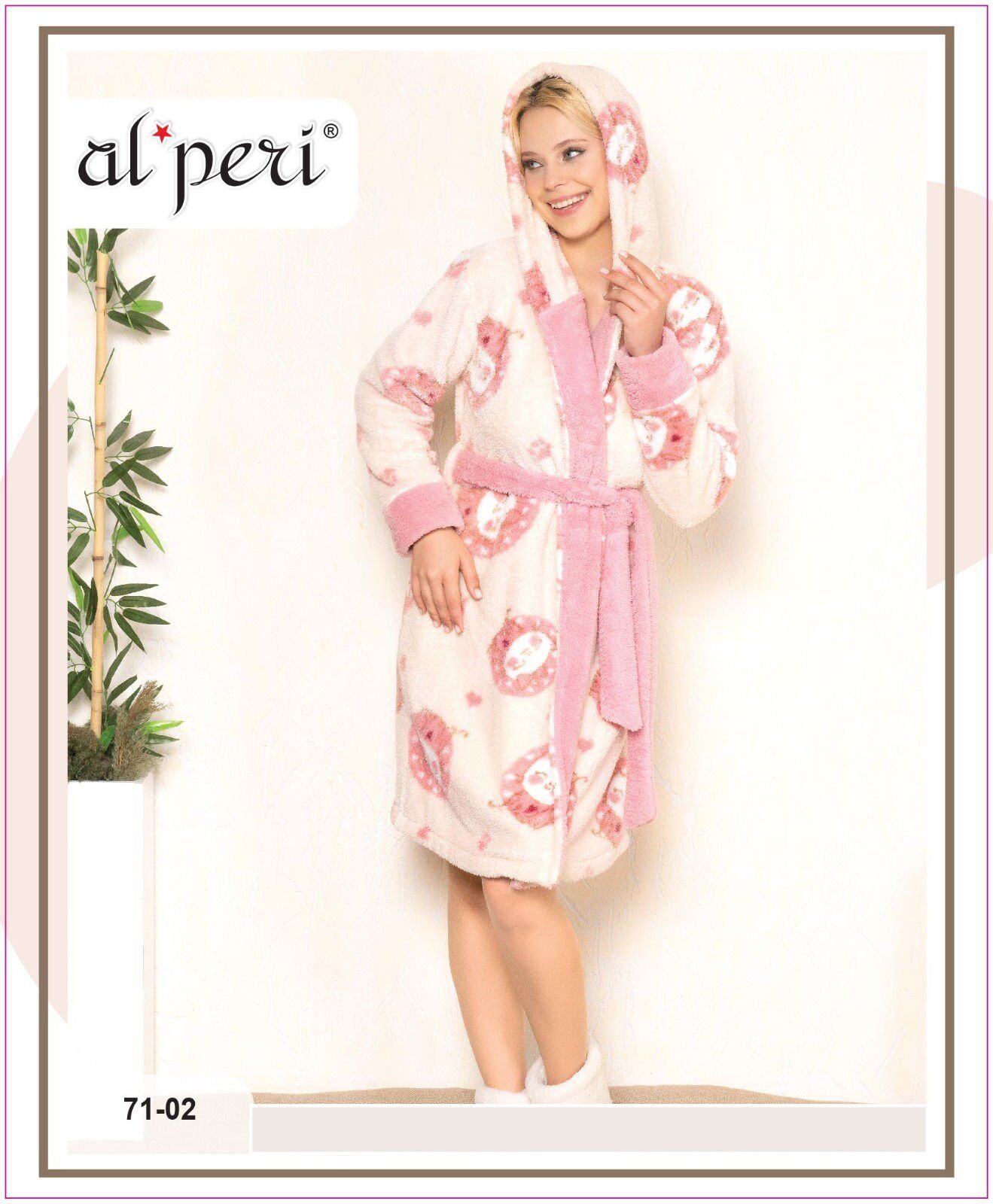 Alperi 71-02 Kapşonlu Polar Bayan Uzun Kollu Sabahlık 4'lü