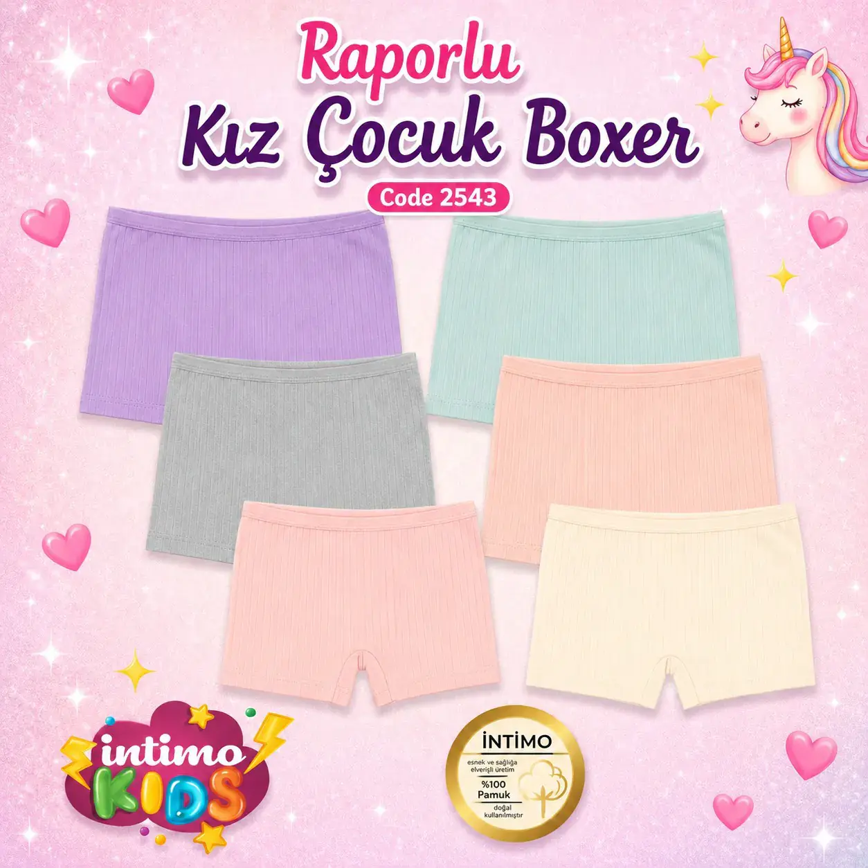 İntimo 2543 Raporlu Kız Çocuk Boxer 12'li