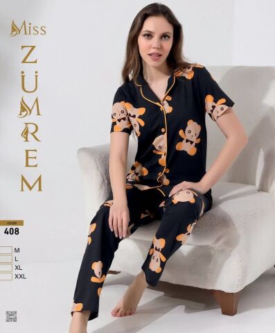 Zümrem 408 Bebe Yaka Kısa Kollu Bayan Pijama Takım 4'lü