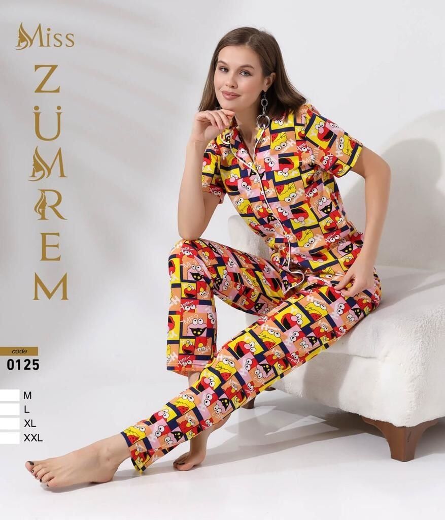 Zümrem 0125 Bebe Yaka Kısa Kollu Bayan Pijama Takım 4'lü