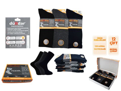 Dündar Dikişsiz Yıkamalı Kokulu Erkek Modal Diyabetik Şeker Çorabı 12'li