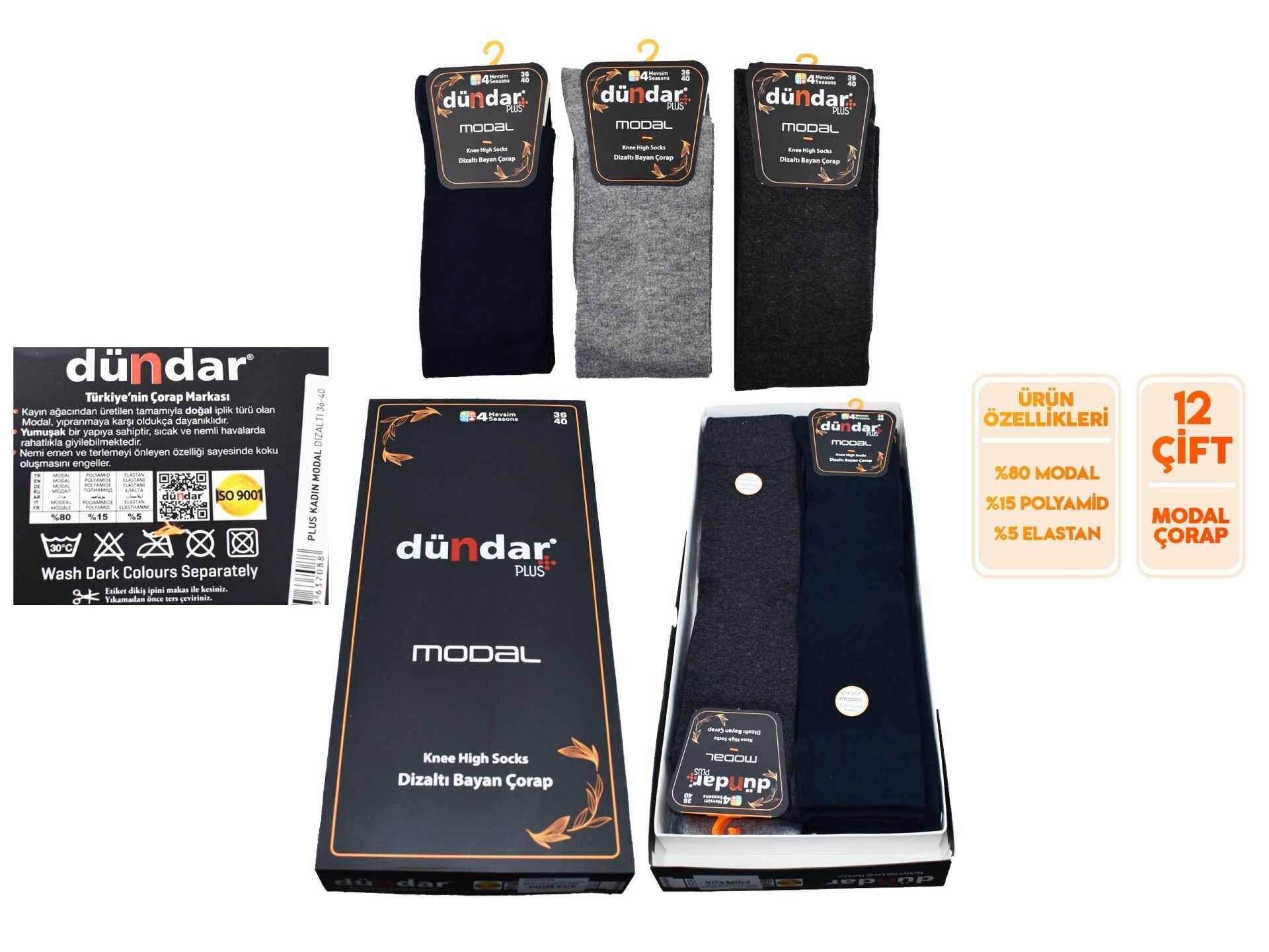 Dündar Dikişsiz Yıkamalı Kokulu Bayan Modal Dizaltı Çorap 12''li