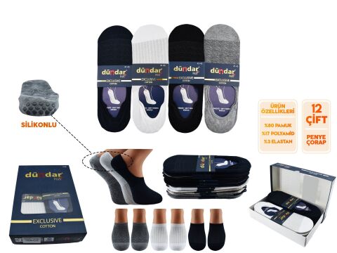 Dündar Dikişsiz Yıkamalı Kokulu Erkek Desenli Koton Babet 12'li