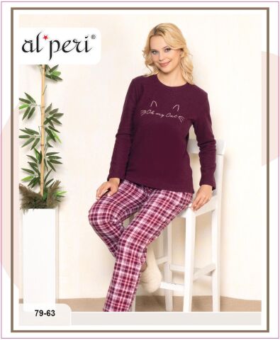 Alperi 79-63 Velsoft Bayan Uzun Kollu Pijama Takımı 4'lü