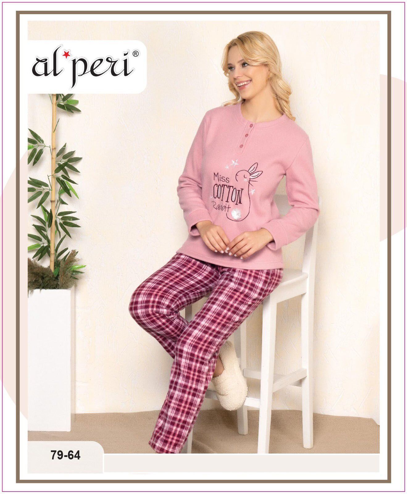 Alperi 79-64 Velsoft Bayan Uzun Kollu Pijama Takımı 4'lü