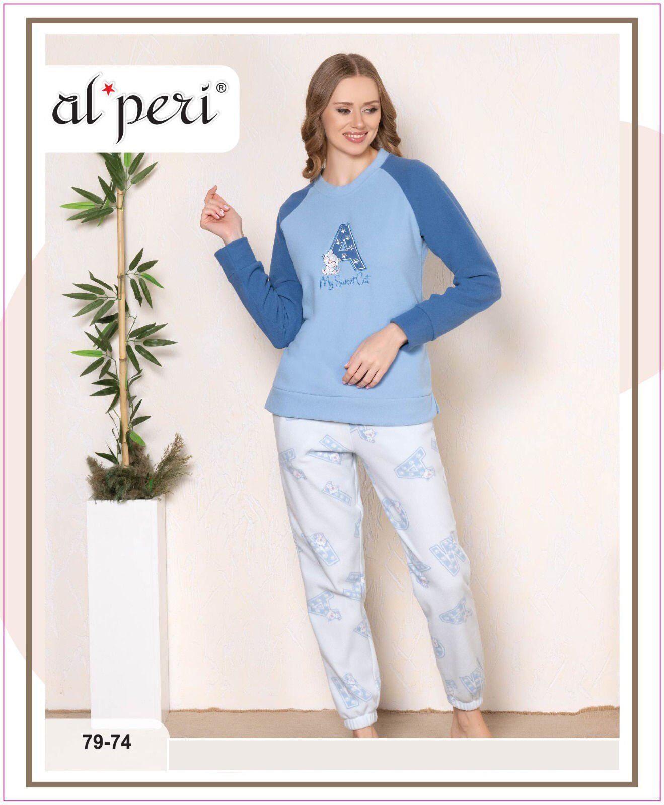 Alperi 79-74 Velsoft Bayan Uzun Kollu Pijama Takımı 4'lü