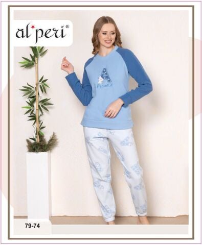 Alperi 79-74 Velsoft Bayan Uzun Kollu Pijama Takımı 4'lü