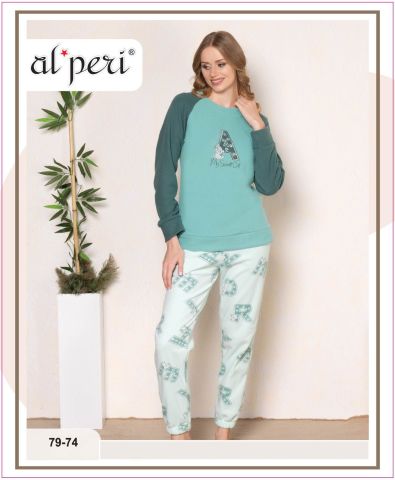 Alperi 79-74 Velsoft Bayan Uzun Kollu Pijama Takımı 4'lü