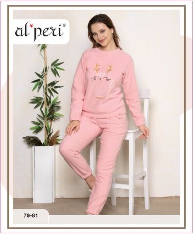 Alperi 79-81 Velsoft Bayan Uzun Kollu Pijama Takımı 4'lü