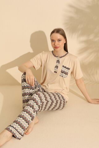Polkan 19538 Bayan Ring Viskon Kısa Kollu Bayan Pijama Takım Paket İçi 4'lü