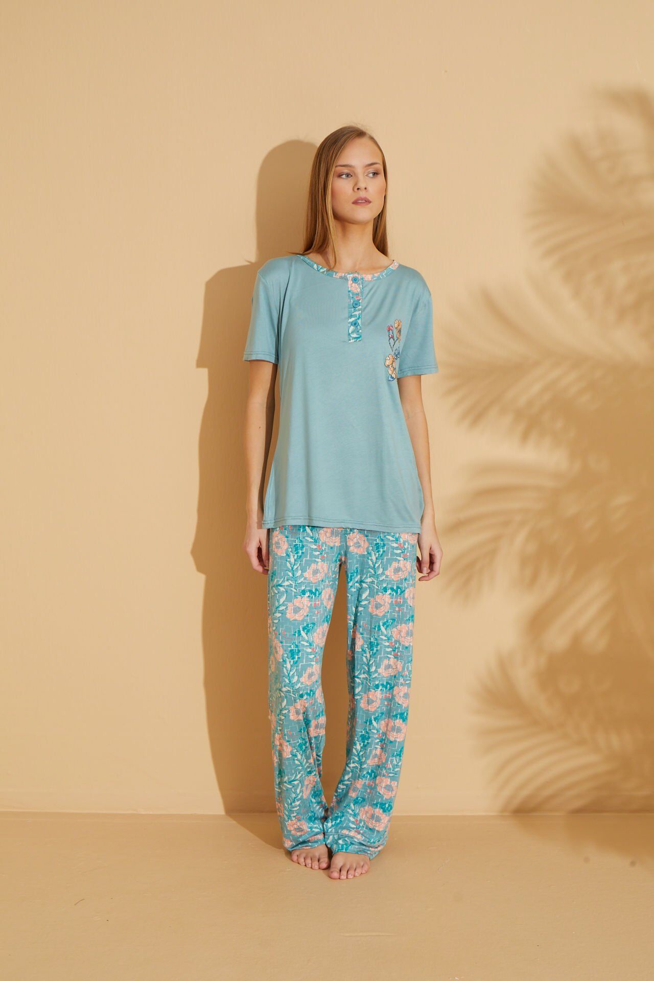 Polkan 19512 Bayan Ring Viskon Kısa Kollu Bayan Pijama Takım Paket İçi 4'lü