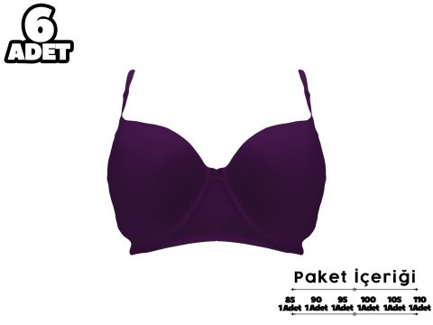 Liza 2110 Mor C Cup Balenli Desteksiz Bayan Sütyen 6'lı