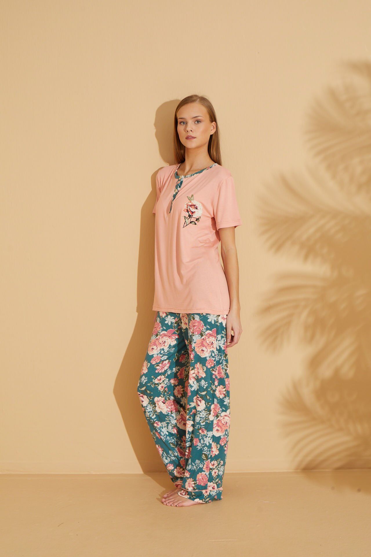 Polkan 19510 Bayan Ring Viskon Kısa Kollu Bayan Pijama Takım Paket İçi 4'lü