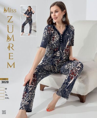 Zümrem 3020 Rink Viskon 3 Düğmeli Kısa Kollu Bayan Pijama Takımı 4'lü