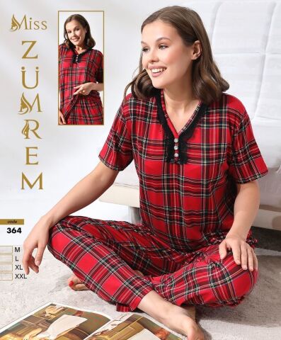 Zümrem 364 Rink Viskon 3 Düğmeli Kısa Kollu Bayan Pijama Takımı 4'lü