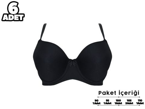 Liza 2120 Siyah C Cup Balenli Desteksiz Bayan Sütyen 6'lı
