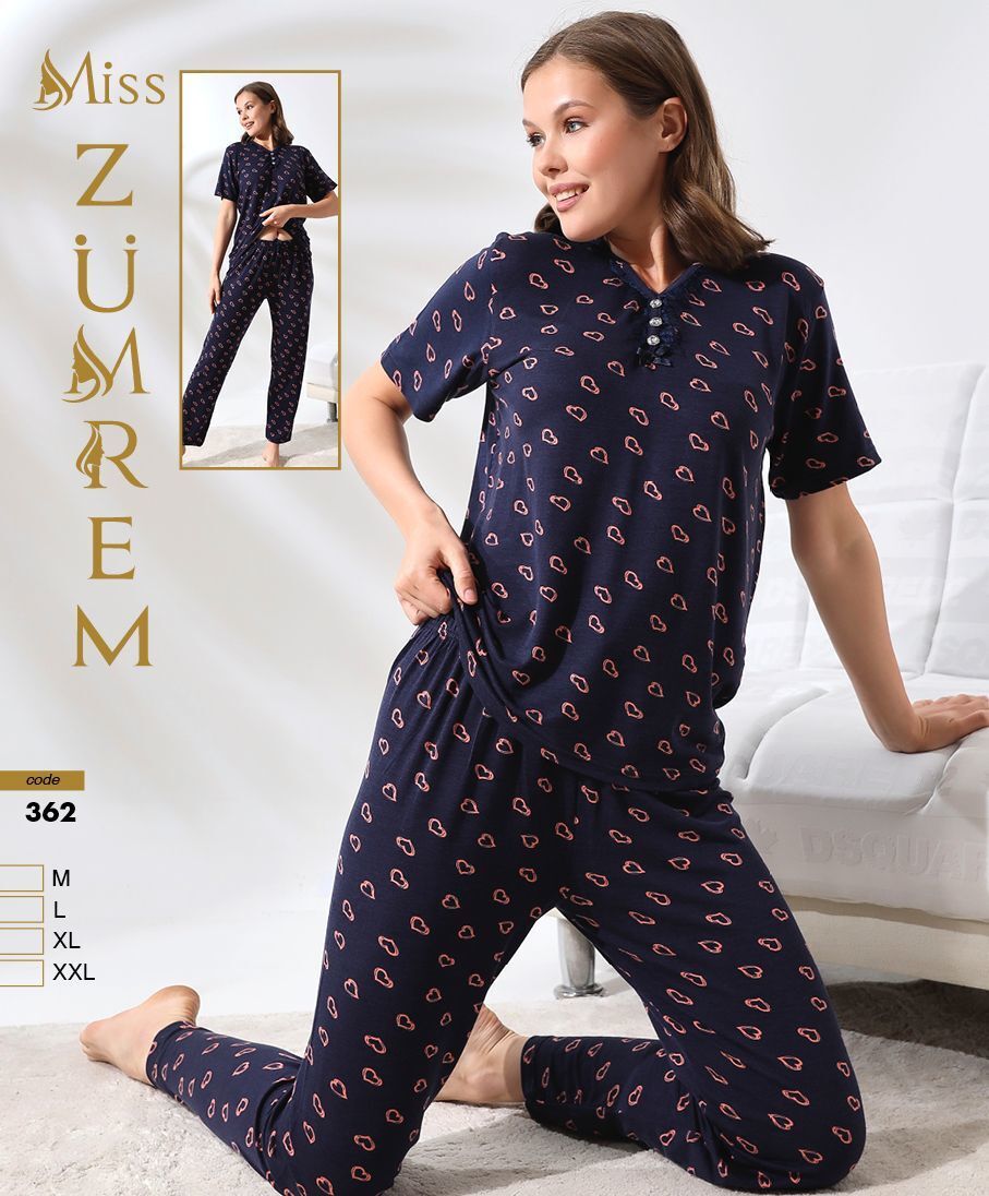 Zümrem 362 Rink Viskon 3 Düğmeli Kısa Kollu Bayan Pijama Takımı 4'lü