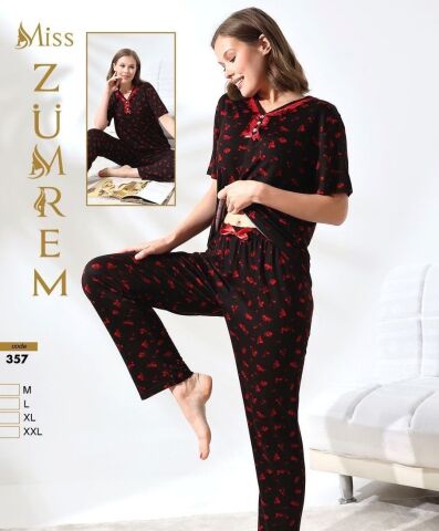 Zümrem 357 Rink Viskon 3 Düğmeli Kısa Kollu Bayan Pijama Takımı 4'lü