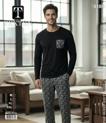 Tekten 8180 (M-L-XL-XXL) Erkek Uzun Kollu Pijama Takım