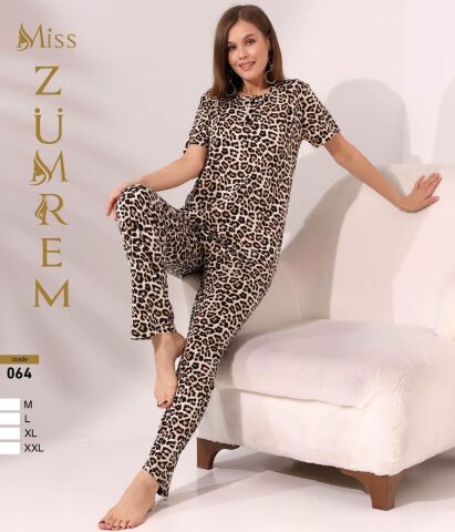 Zümrem 064 Rink Viskon 3 Düğmeli Kısa Kollu Bayan Pijama Takımı 4'lü