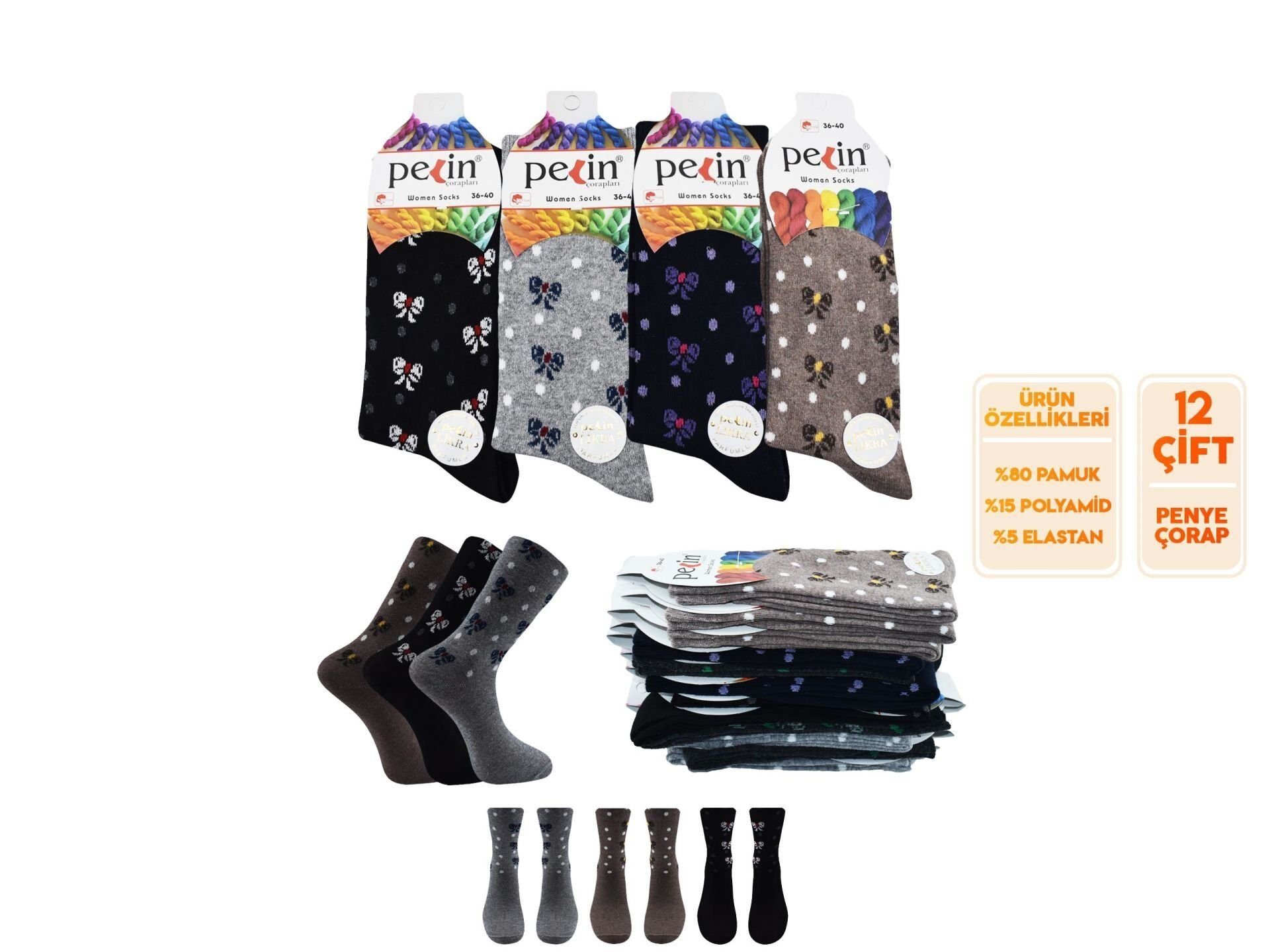 Pelin 9-6 Naturel Pamuk Bayan Soket Çorap 12'li