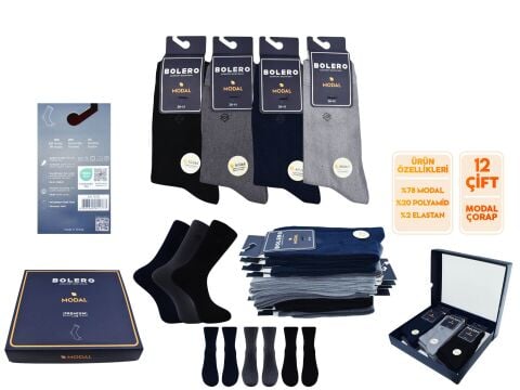 Bolero E-40 (38-41 NO) Premium Erkek Modal Çorap 12'li