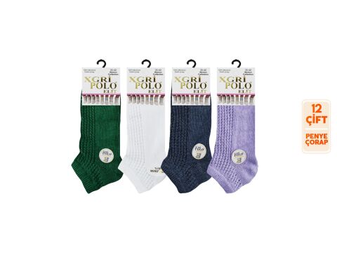 XGRİ POLO B-4 3'lü Bayan Penye File Patik 12'li