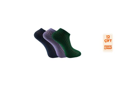 XGRİ POLO B-4 3'lü Bayan Penye File Patik 12'li