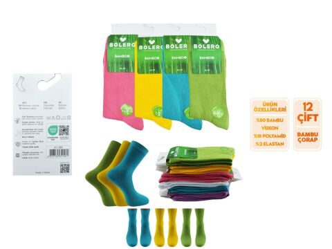 Bolero B-89 (36-40 NO) Bayan Bambu Çorap 12'li