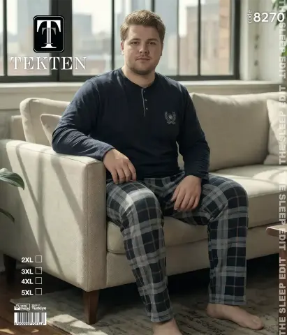 Tekten 8270 (2XL-3XL-4XL-5XL) Erkek Uzun Kollu Pijama Takım