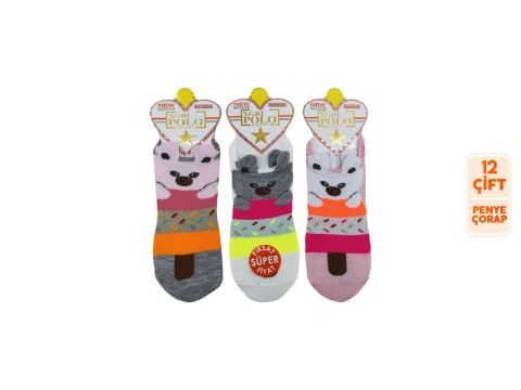 XGRİ POLO 6-23 3 Boyutlu Bayan Penye Sneaker Çorap 12'li