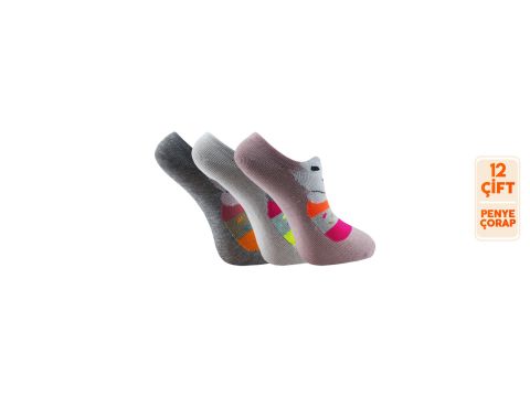 XGRİ POLO 6-23 3 Boyutlu Bayan Penye Sneaker Çorap 12'li