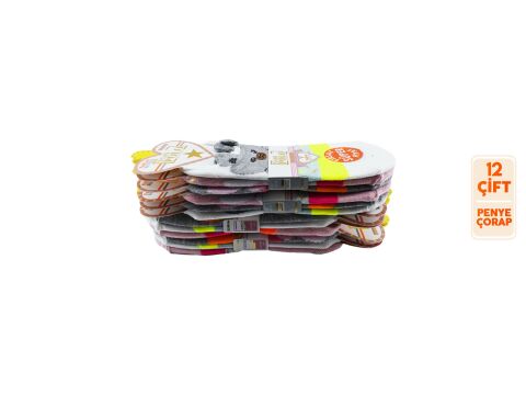 XGRİ POLO 6-23 3 Boyutlu Bayan Penye Sneaker Çorap 12'li