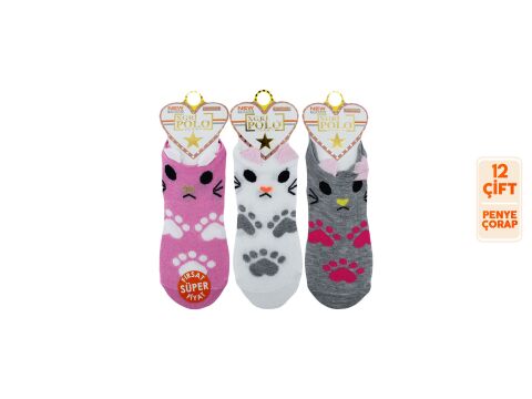 XGRİ POLO 6-20 3 Boyutlu Bayan Penye Sneaker Çorap 12'li
