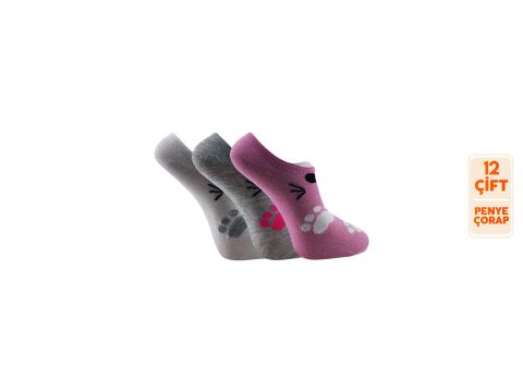XGRİ POLO 6-20 3 Boyutlu Bayan Penye Sneaker Çorap 12'li
