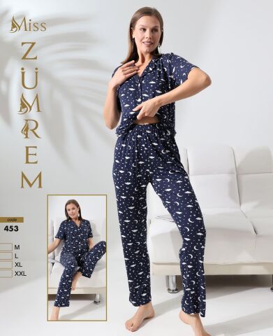 Zümrem 453 Rink Viskon 5 Düğmeli Kısa Kollu Bayan Pijama Takımı 4'lü