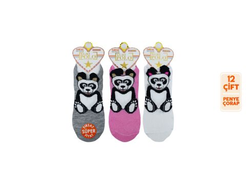 XGRİ POLO 6-21 3 Boyutlu Bayan Penye Sneaker Çorap 12'li