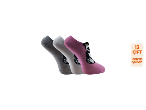 XGRİ POLO 6-21 3 Boyutlu Bayan Penye Sneaker Çorap 12'li