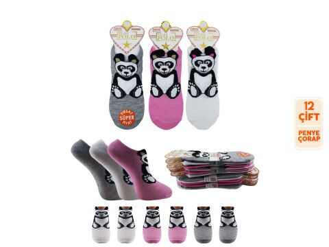 XGRİ POLO 6-21 3 Boyutlu Bayan Penye Sneaker Çorap 12'li