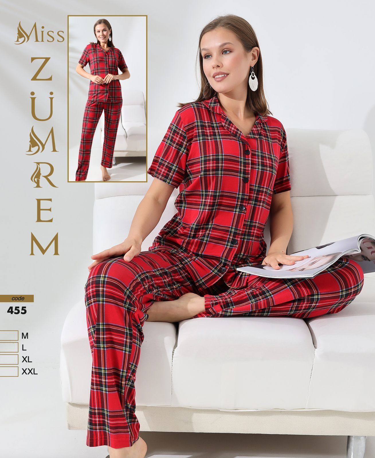 Zümrem 455 Rink Viskon 5 Düğmeli Kısa Kollu Bayan Pijama Takımı 4'lü