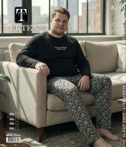 Tekten 8260 (2XL-3XL-4XL-5XL) Erkek Uzun Kollu Pijama Takım
