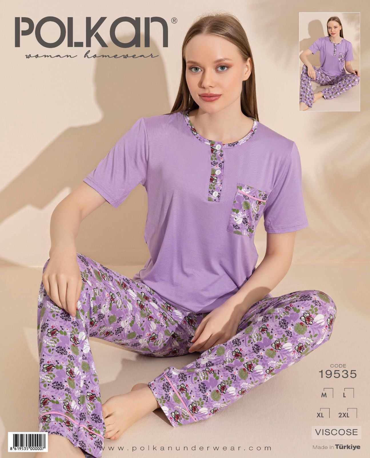 Polkan 19535 Bayan Ring Viskon Kısa Kollu Bayan Pijama Takım Paket İçi 4'lü