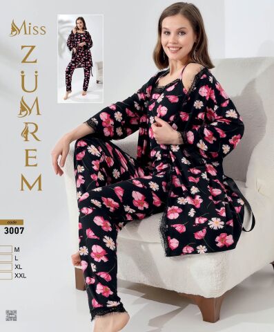 Zümrem 3007 Rink Viskon 3'lü Set Kısa Kollu Bayan Pijama Takımı 4'lü
