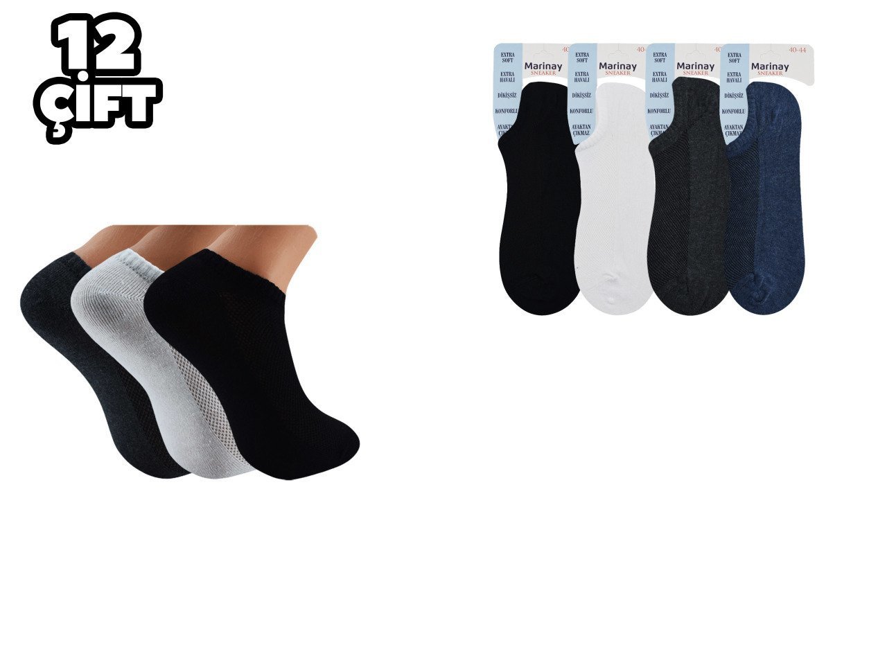 Marinay 0159 Pamuklu Erkek Sneakers Çorap 12'li